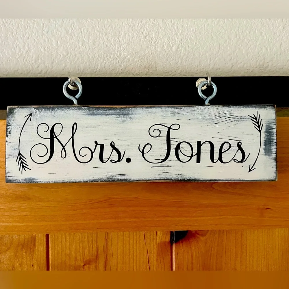 Mrs. Jones Charming Black and White Teacher Classroom Door Sign